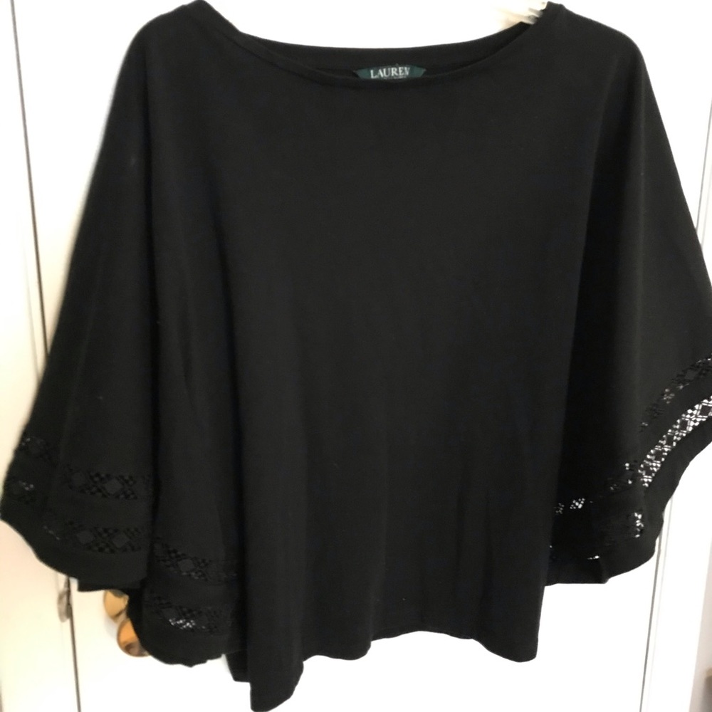 Lauren Ralph Lauren black tee shirt with cape like sleeves. Size M